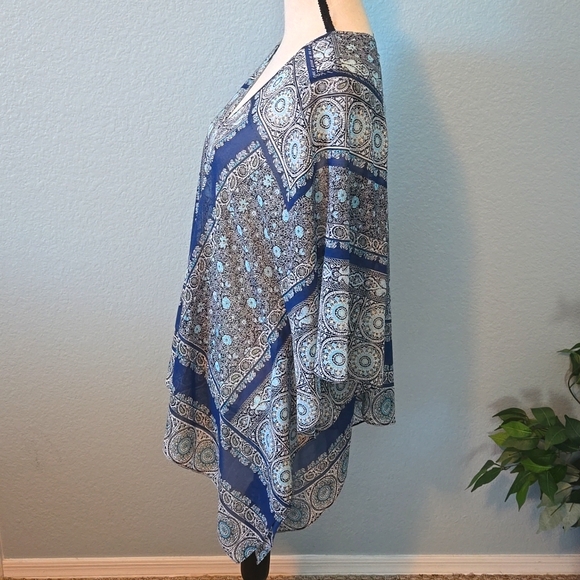 J JILL Women's Poncho Kimono Paisley Print Orange & Blue One Size - Picture 4 of 10